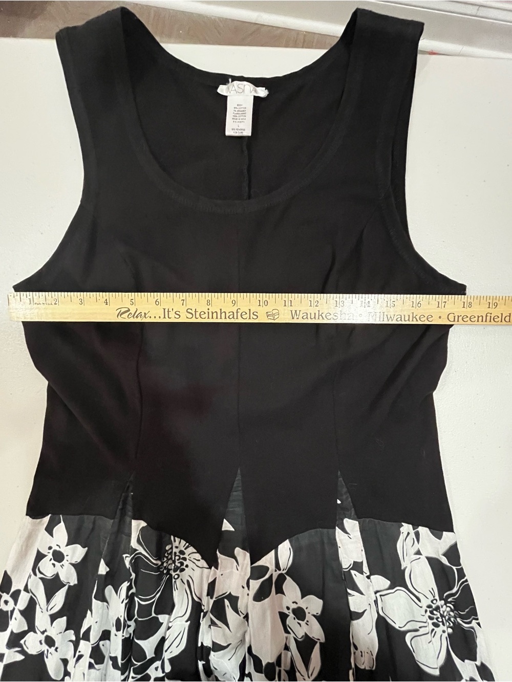 Mixed Media Midi Dress, Solid Knit Top/Woven Floral Bottom - Picture 5 of 13